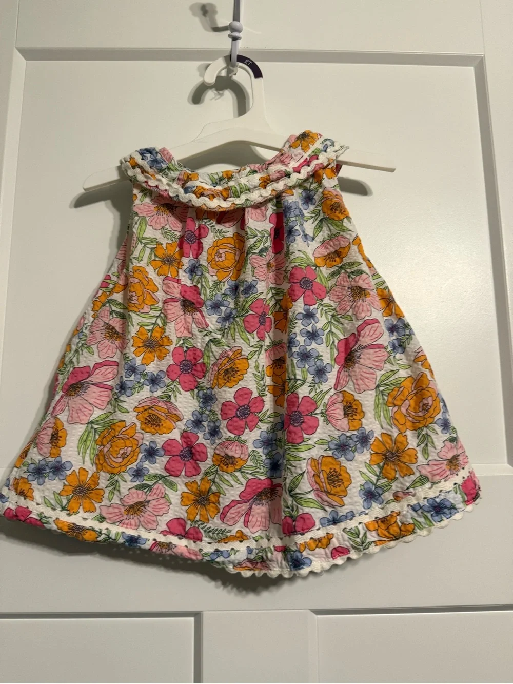 Girls Floral Ruffle Sundress in White with Pink & Orange Blooms 100% cotton